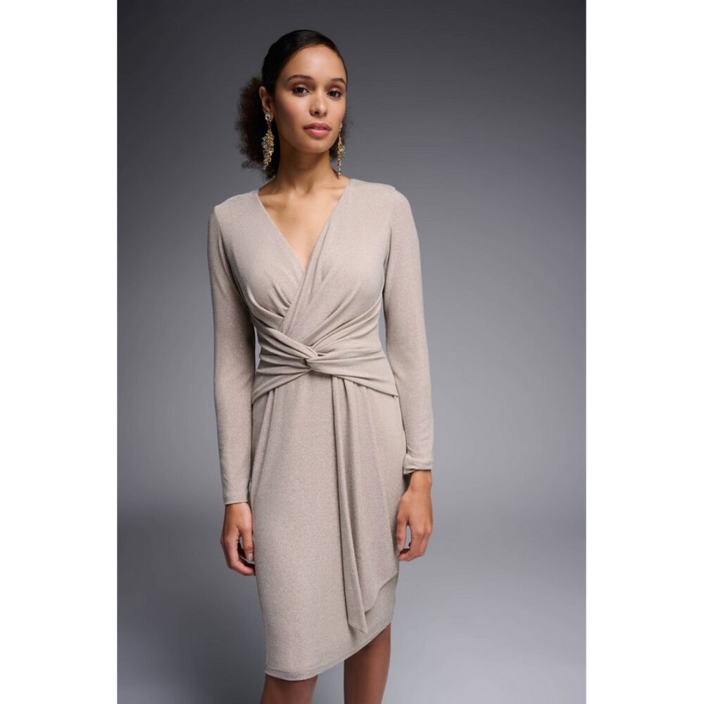 Joseph Ribkoff Signature Sz. 8 New Champagne Tie Waist Dress Wedding Party